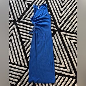 Sleek Blue Ribbed Maxi Dress